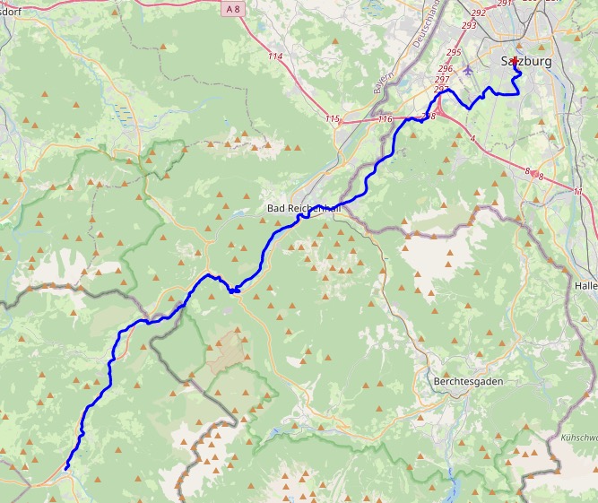 Landkarte, die unsere Route zeigt